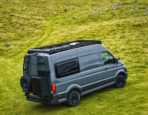 MAN TGE camper conversion with roof rack and rear spare wheel carrier