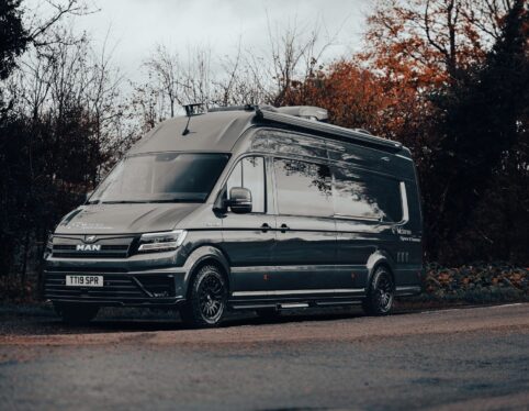 MAN TGE expedition camper conversion with roof rack and side awning