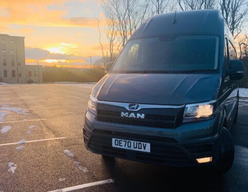 MAN TGE panel van at sunset