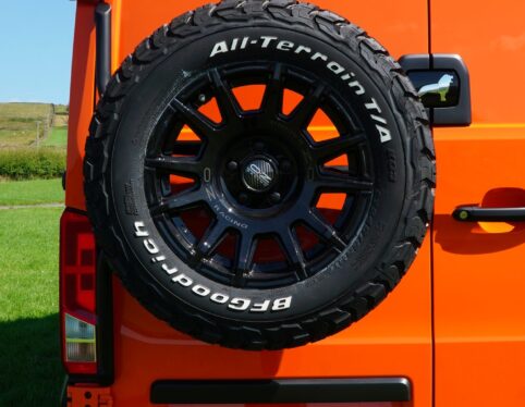 Rear mounted spare wheel carrier conversion on a MAN TGE