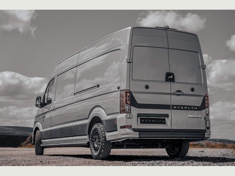 MAN TGE Stealth van conversion by Steadplan, rear three-quarter view