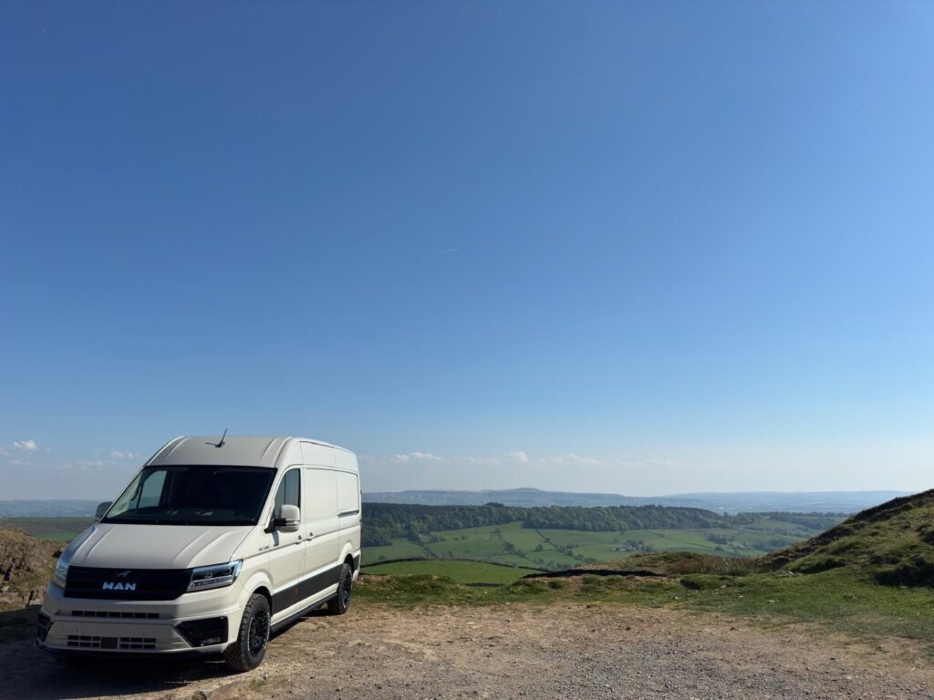MAN TGE panel van on the hills above Yorkshire