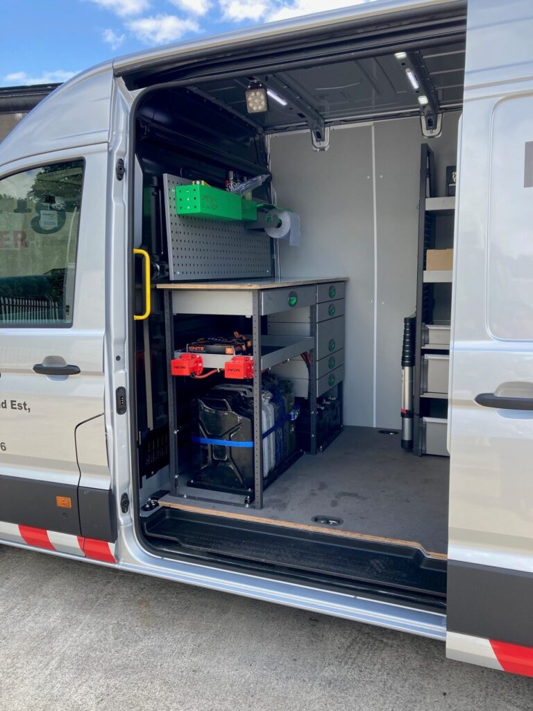 Mobile workshop van fit out with storage and equipment
