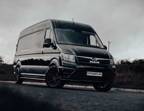 Black MAN TGE panel van supplied by Steadplan