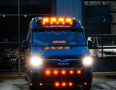 Utility van conversion with roof mounted LED light bar