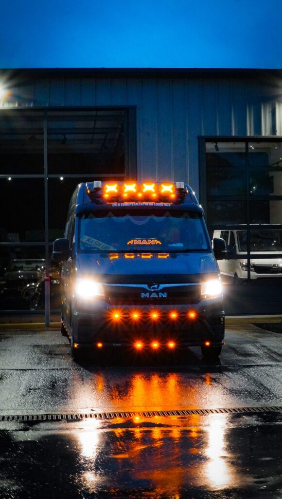 Utility van conversion with roof mounted LED light bar